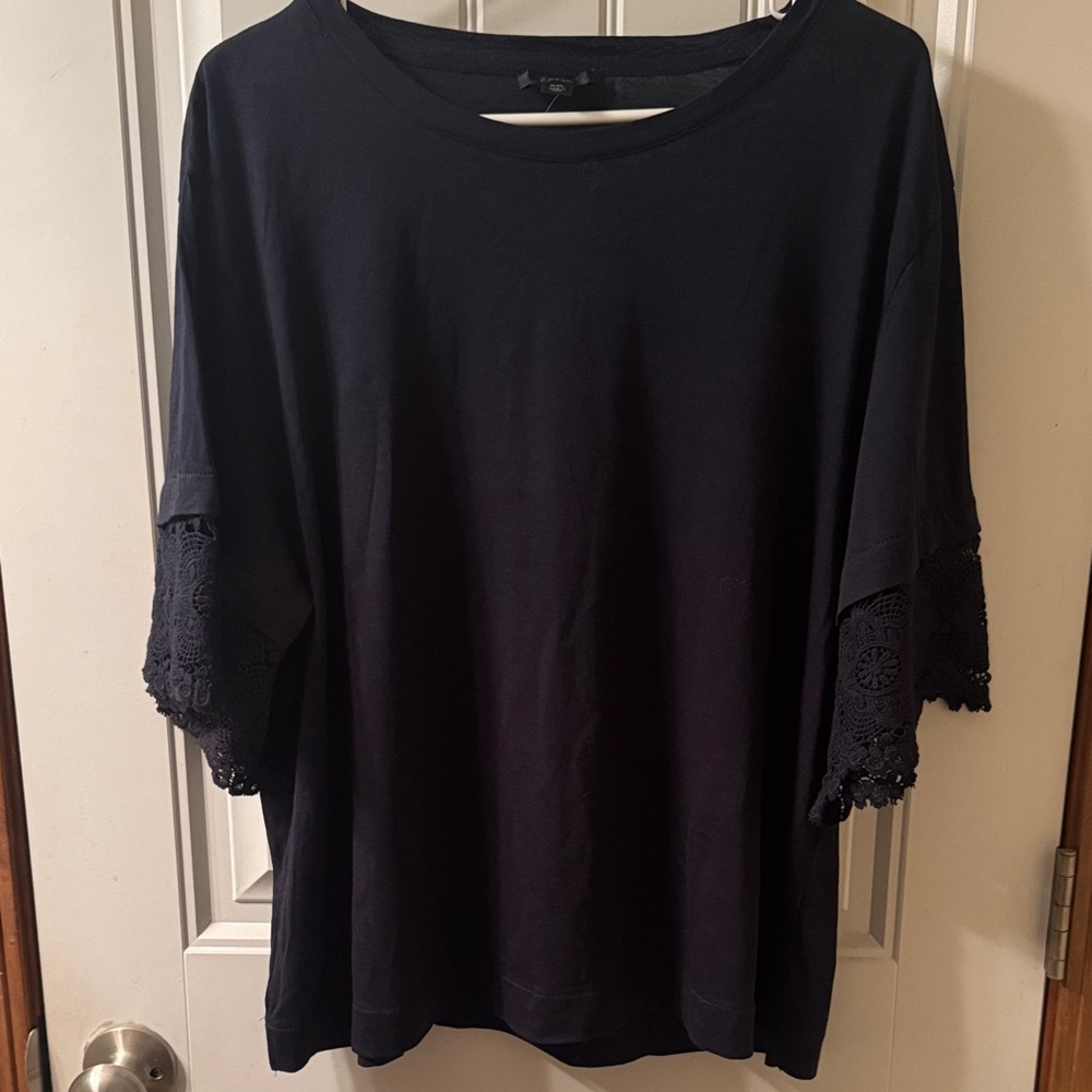 J. Crew Shale Blue Lace Sleeve Tee
